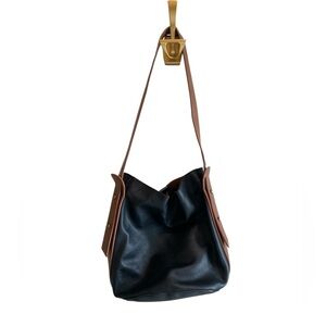 Anthropologie Georgia Purse Brown Black Colorblocked Bucket Bag Bohemian